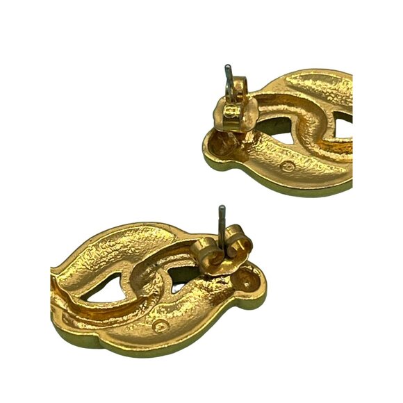 Vintage Gold Tone Cream Beige Enamel Knot Pierced Earrings - Picture 8 of 8